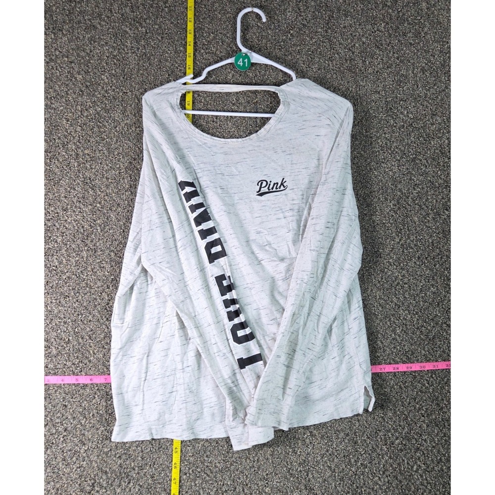 PINK Victoria's Secret Long Sleeve Tee Women M Grey Space Dye Open Back Cutout